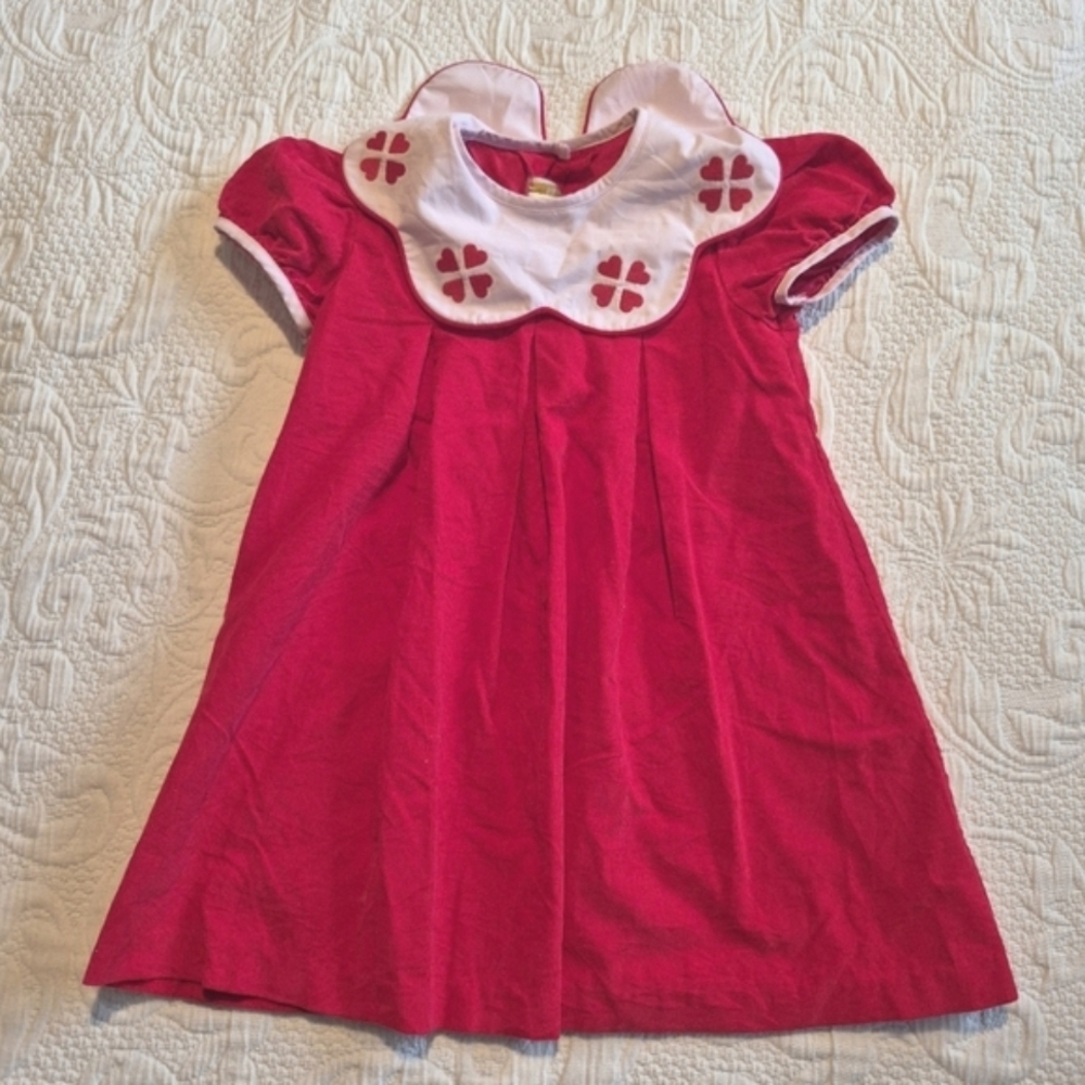 Beaufort Bonnet Company girls size 5 red corduroy dress with white collar hearts